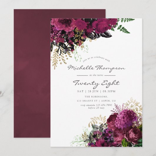 Bourgogne en goudbloemen Elke dag van de Ouderdom Kaart (Voorkant / Achterkant)