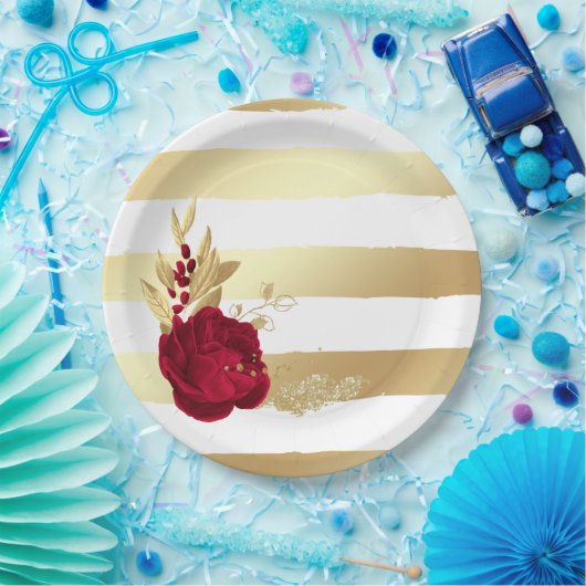 Bourgogne en goudbloemen papieren bordje (Feest)