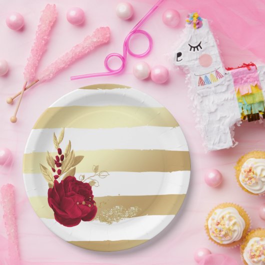 Bourgogne en goudbloemen papieren bordje (Feest)