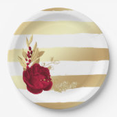 Bourgogne en goudbloemen papieren bordje (Voorkant)