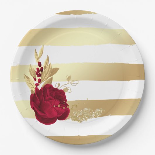Bourgogne en goudbloemen papieren bordje (Voorkant)