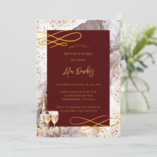 Bourgogne en gouden alcohol inkt brunch en bubbels kaart (Staand voorkant)