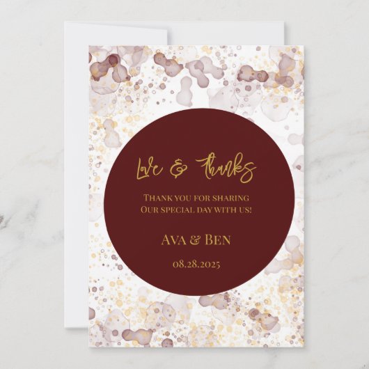 Bourgogne en gouden alcohol inkt dank u kaart (Voorkant)