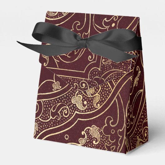 Bourgogne en gouden  Damask Bedankdoosjes (Voorkant Zijde)