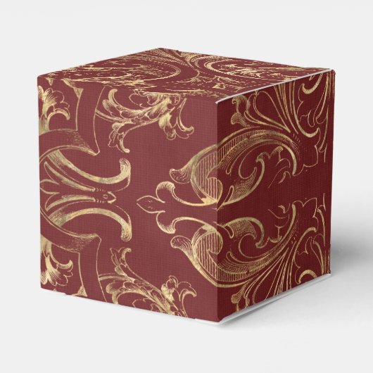 Bourgogne en gouden  Damask Bedankdoosjes (Achterkant)