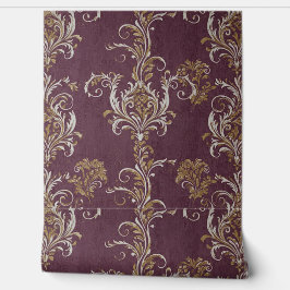  Bourgogne en gouden Damask Behang