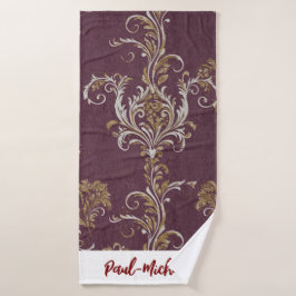  Bourgogne en Gouden Damask Custom Bad Handdoek