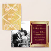 Bourgogne en Gouden Folie Art Deco bruiloft uitnod Folie Kaarten (Display)