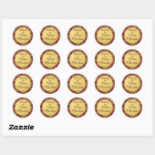Bourgogne en gouden folie bloemen ronde sticker (Vel)