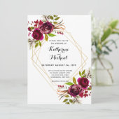 Bourgogne en gouden geometrische trouwuitnodiging. kaart (Staand voorkant)