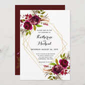 Bourgogne en gouden geometrische trouwuitnodiging. kaart (Voorkant / Achterkant)