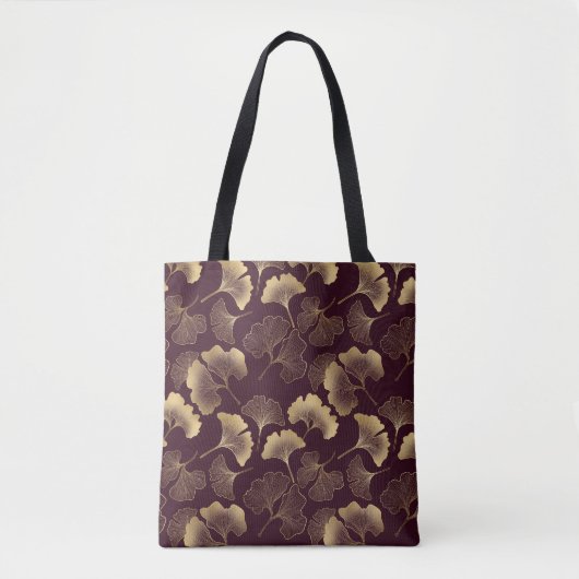Bourgogne en Gouden Ginkgo Patroon Tote Bag (Voorkant)