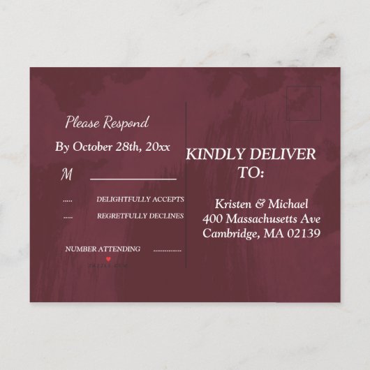 Bourgogne en Gouden Glitter Pocket RSVP Uitnodiging Briefkaart (Achterkant)