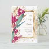 Bourgogne en Gouden Glitter Sparkle Bruiloft Kaart (Staand voorkant)