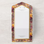 Bourgogne en gouden handdoeken Floral Gold Lijst All In One Uitnodiging (Buitenkant)