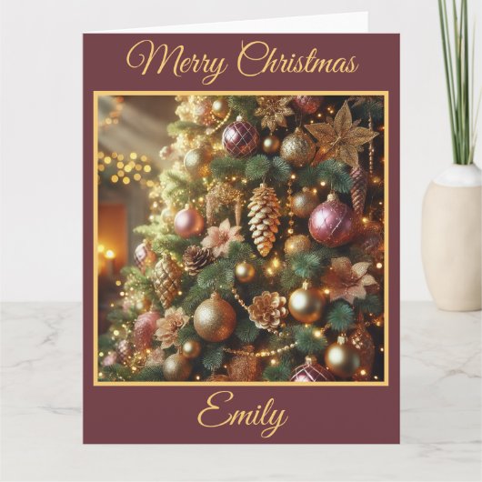 Bourgogne en gouden kerstboom kaart (Voorkant)