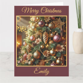 Bourgogne en gouden kerstboom kaart