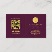Bourgogne en gouden make-up artiest QR Code & Logo Visitekaartje (Achterkant)