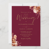 Bourgogne en gouden QR code herfst bruiloft Kaart (Voorkant)