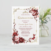 Bourgogne en gouden Quinceanera Sjablonen Kaart (Staand voorkant)