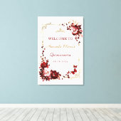 Bourgogne en gouden Quinceañera Welkom Printable Canvas Afdruk (Insitu (Houten vloer))