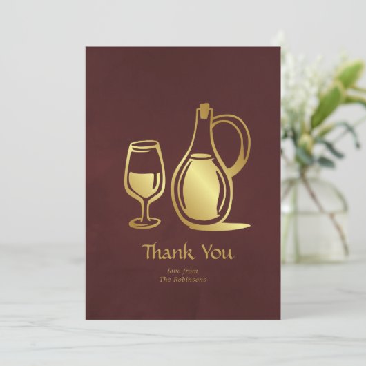 Bourgogne en gouden wijnproeverij bedankkaart (Staand voorkant)