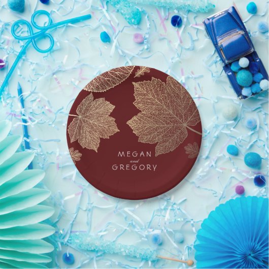 Bourgogne en goudfeesten bruiloft papieren bordje (Feest)