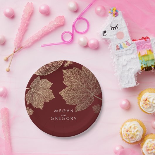 Bourgogne en goudfeesten bruiloft papieren bordje (Feest)