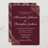 Bourgogne en goudflora Rozen bruiloft Kaart (Voorkant / Achterkant)