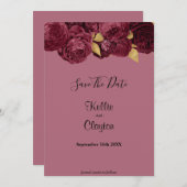 Bourgogne en goudflora sparen de datum save the date (Voorkant / Achterkant)