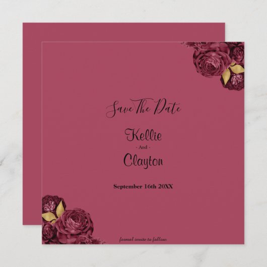 Bourgogne en goudflora sparen de datum save the date (Voorkant / Achterkant)