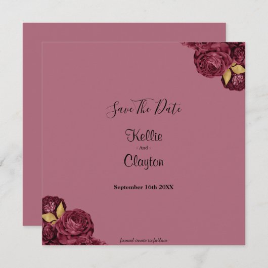 Bourgogne en goudflora sparen de datum save the date (Voorkant / Achterkant)