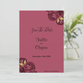 Bourgogne en goudflora sparen de datum save the date (Staand voorkant)