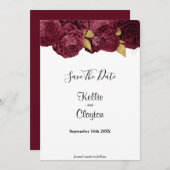 Bourgogne en goudflora sparen de datum save the date (Voorkant / Achterkant)