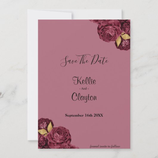 Bourgogne en goudflora sparen de datum save the date (Voorkant)