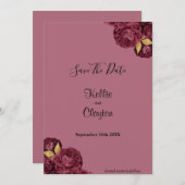 Bourgogne en goudflora sparen de datum save the date (Voorkant / Achterkant)