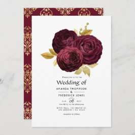 Bourgogne en goudFloral Wedding Kaart