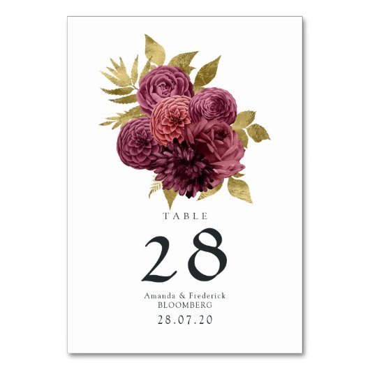  Bourgogne en goudFloral Wedding Kaart (Achterkant)