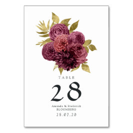  Bourgogne en goudFloral Wedding Kaart