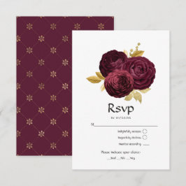  Bourgogne en goudFloral Wedding RSVP Kaartje