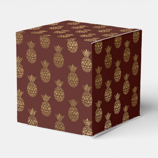 Bourgogne en goudfolie ananaspatroon bedankdoosjes (Achterkant)