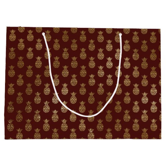 Bourgogne en goudfolie ananaspatroon groot cadeauzakje (Achterkant)