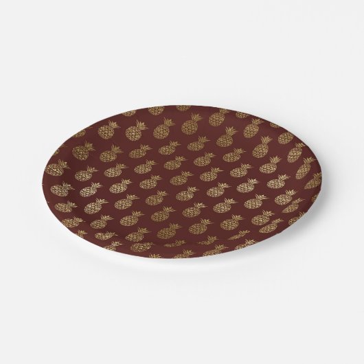 Bourgogne en goudfolie ananaspatroon papieren bordje (Gekanteld)