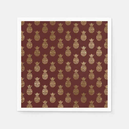Bourgogne en goudfolie ananaspatroon servet (Voorkant)