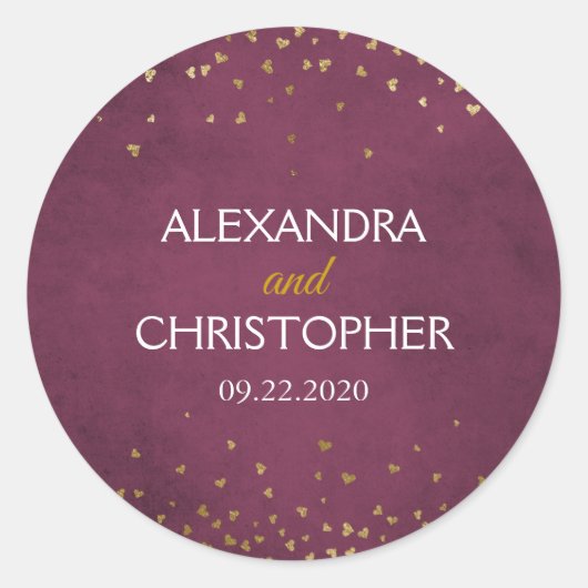 Bourgogne en goudfolie Confetti Envelope Seal Ronde Sticker (Voorkant)
