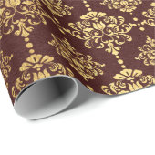 Bourgogne en goudfolie Damaskerst Cadeaupapier (Rol Hoek)