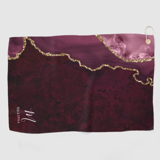 Bourgogne en goudgeagate monogrammen golfhanddoek (Horizontaal)