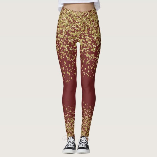 Bourgogne en goudhoudende Leggings (Voorkant)