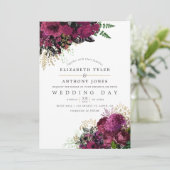  Bourgogne en goudshabby Floral Wedding Kaart (Staand voorkant)