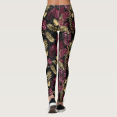 Bourgogne en goudtropisch bladpatroon leggings (Achterkant)